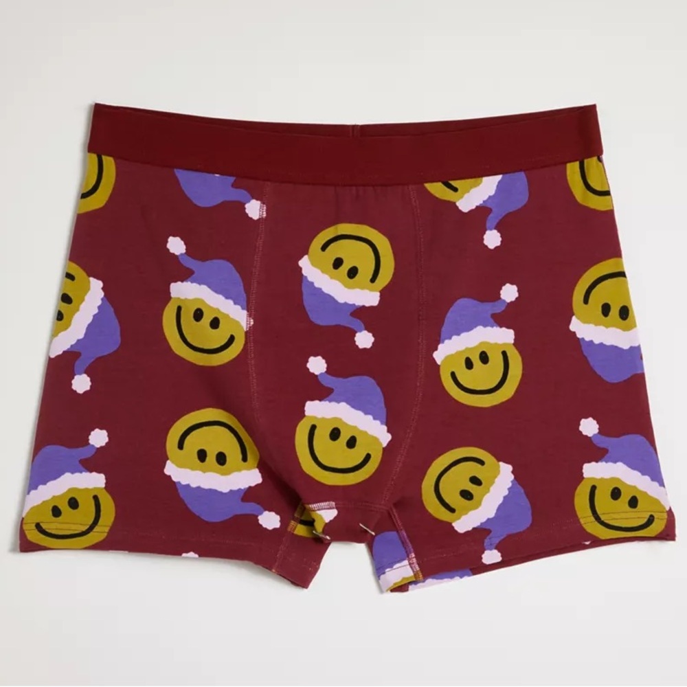 Urban Outfitters Happy Smiley Face Santa Fitted Boxer Brief by Ripple
